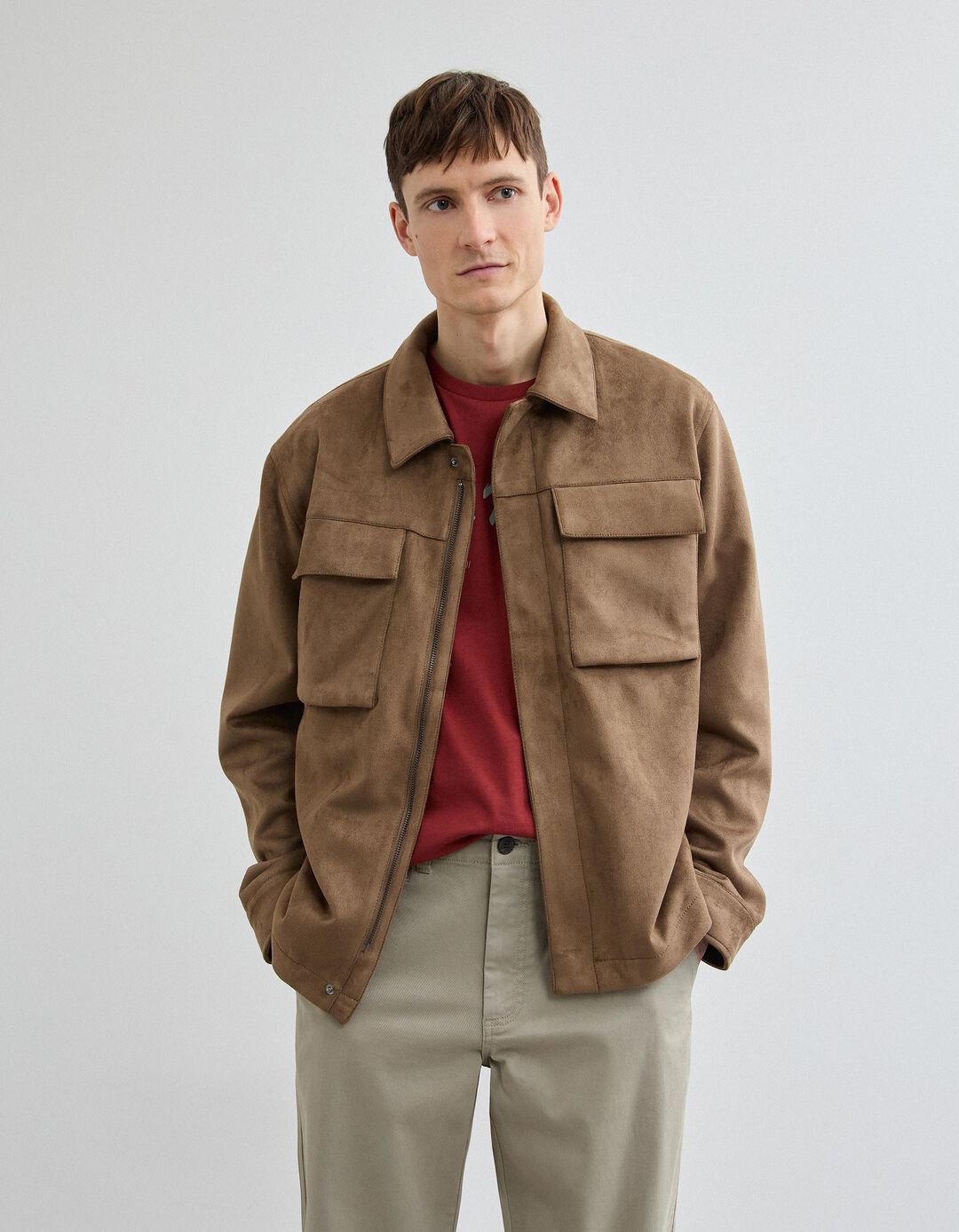 Sobrecamisa Efeito Camur&ccedil;a, Homem, Castanho