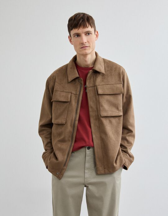 Comprar Online Sobrecamisa Efeito Camur&ccedil;a, Homem, Castanho