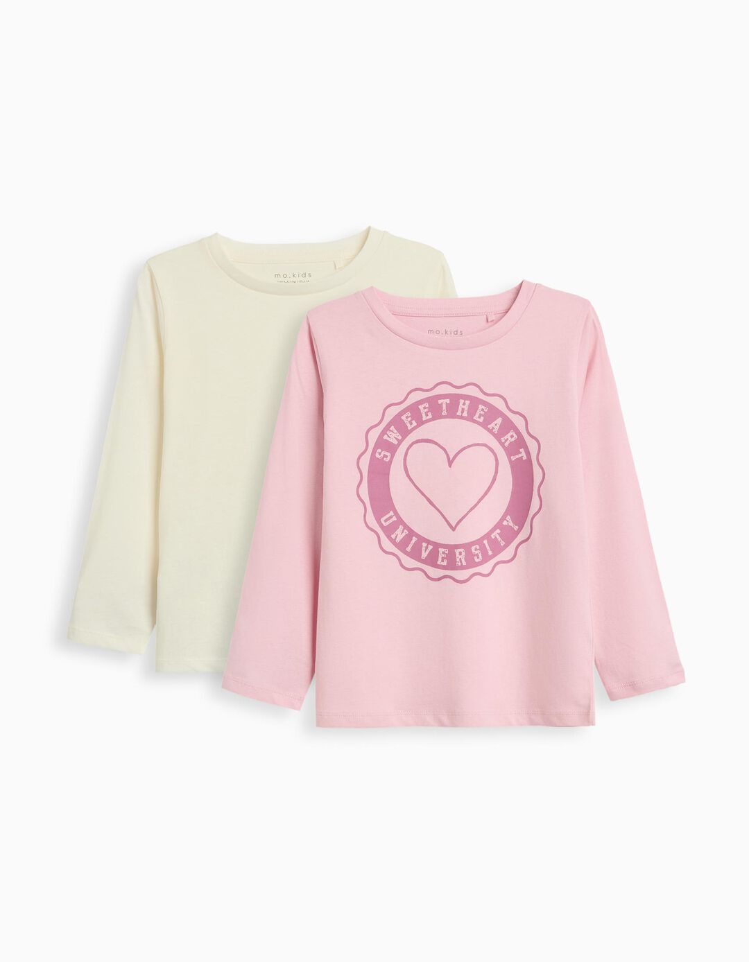 Pack 2 T-shirts de Manga Comprida, Menina, Rosa Claro