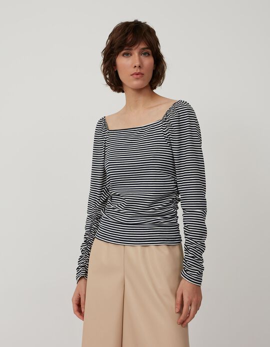 Striped Long Sleeve Top, Women, White/Black