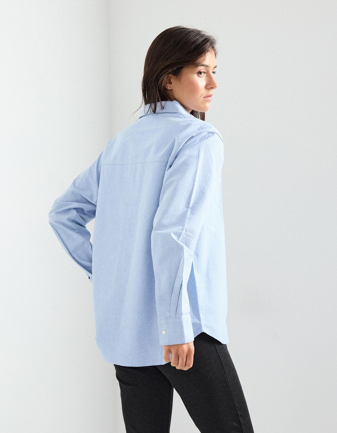 Camisa de Manga Comprida Oxford, Mulher, Azul