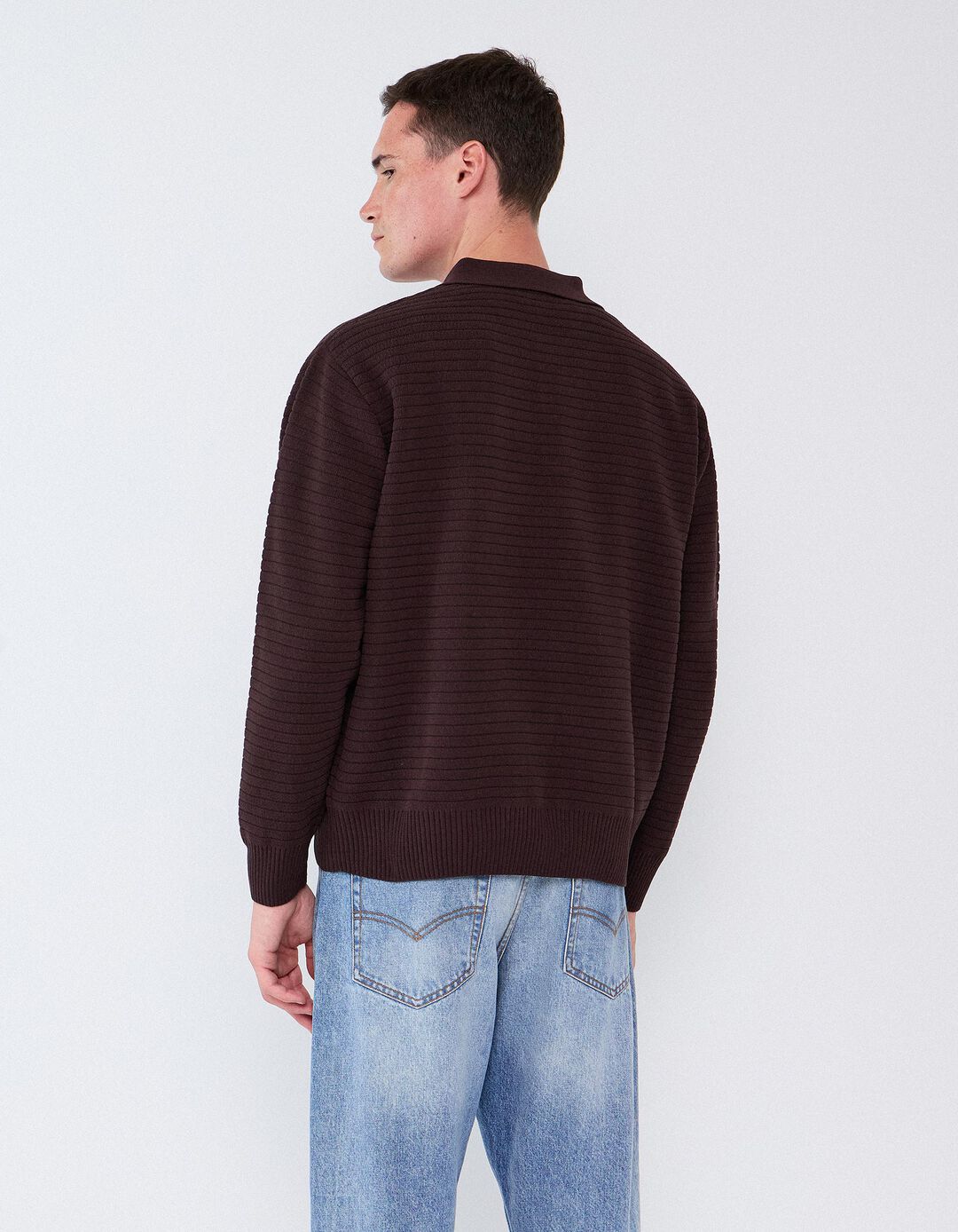 Camisola De Malha Gola Polo, Homem, Castanho Escuro