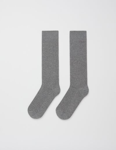 Cotton Blend Ribbed Socks, Women, Grey