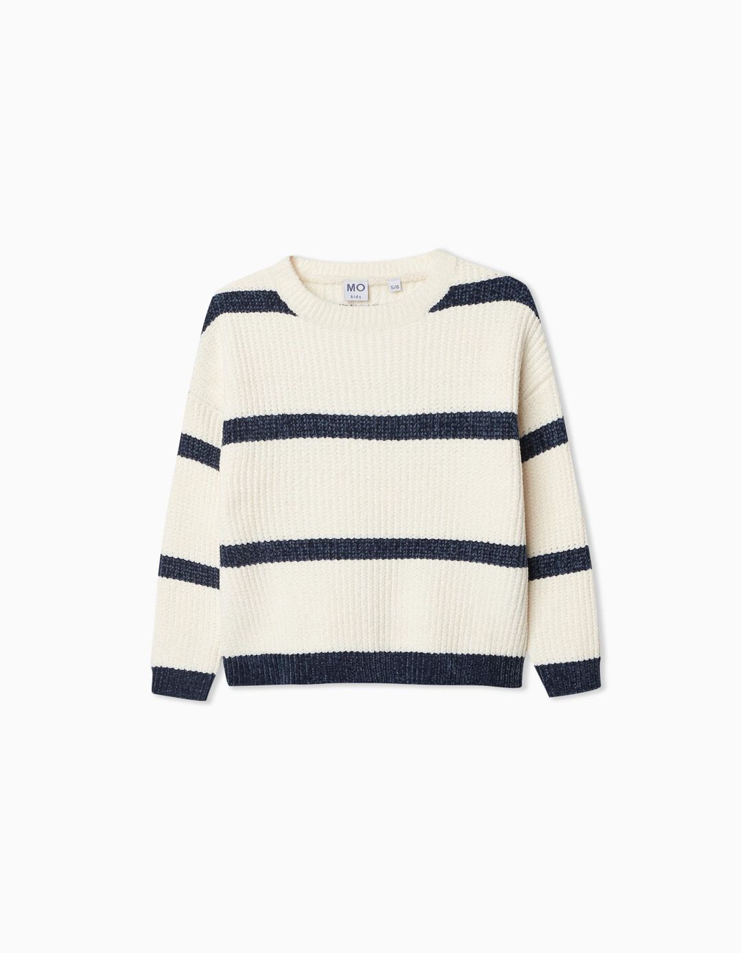 Striped Knit Sweater, Girl, White