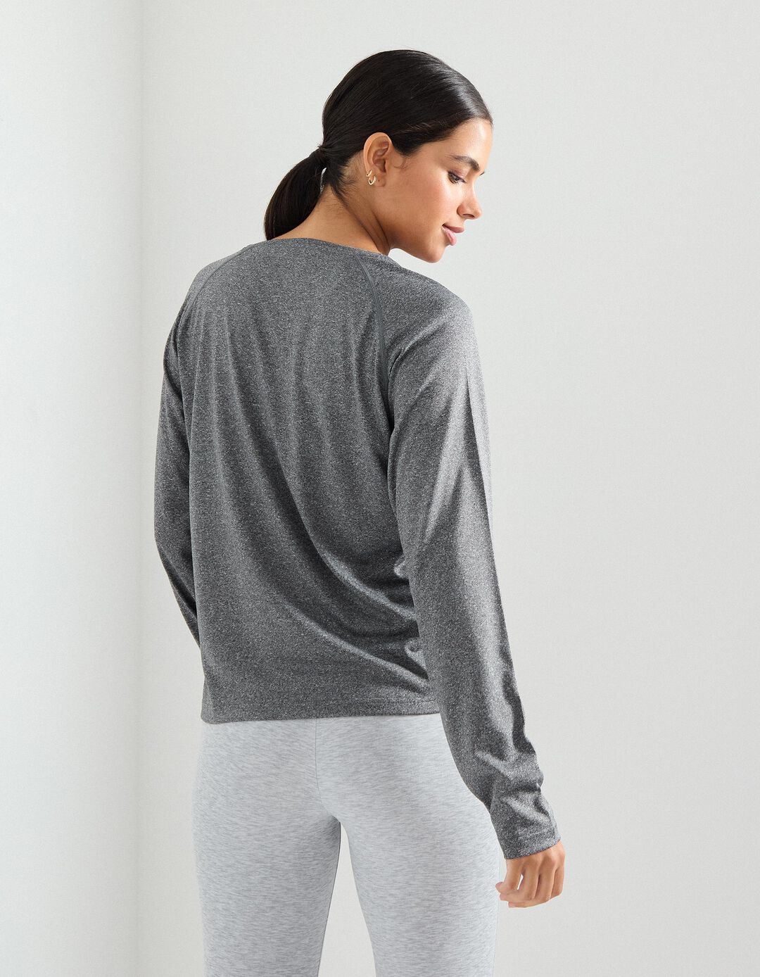 T-shirt de Manga Compida de Desporto, Mulher, Cinzento 