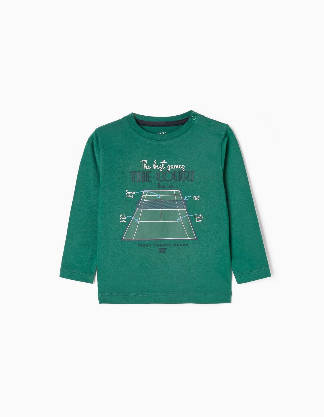 T-shirt de Manga Comprida em Algodão para Bebé Menino 'Aula de Ténis', Verde
