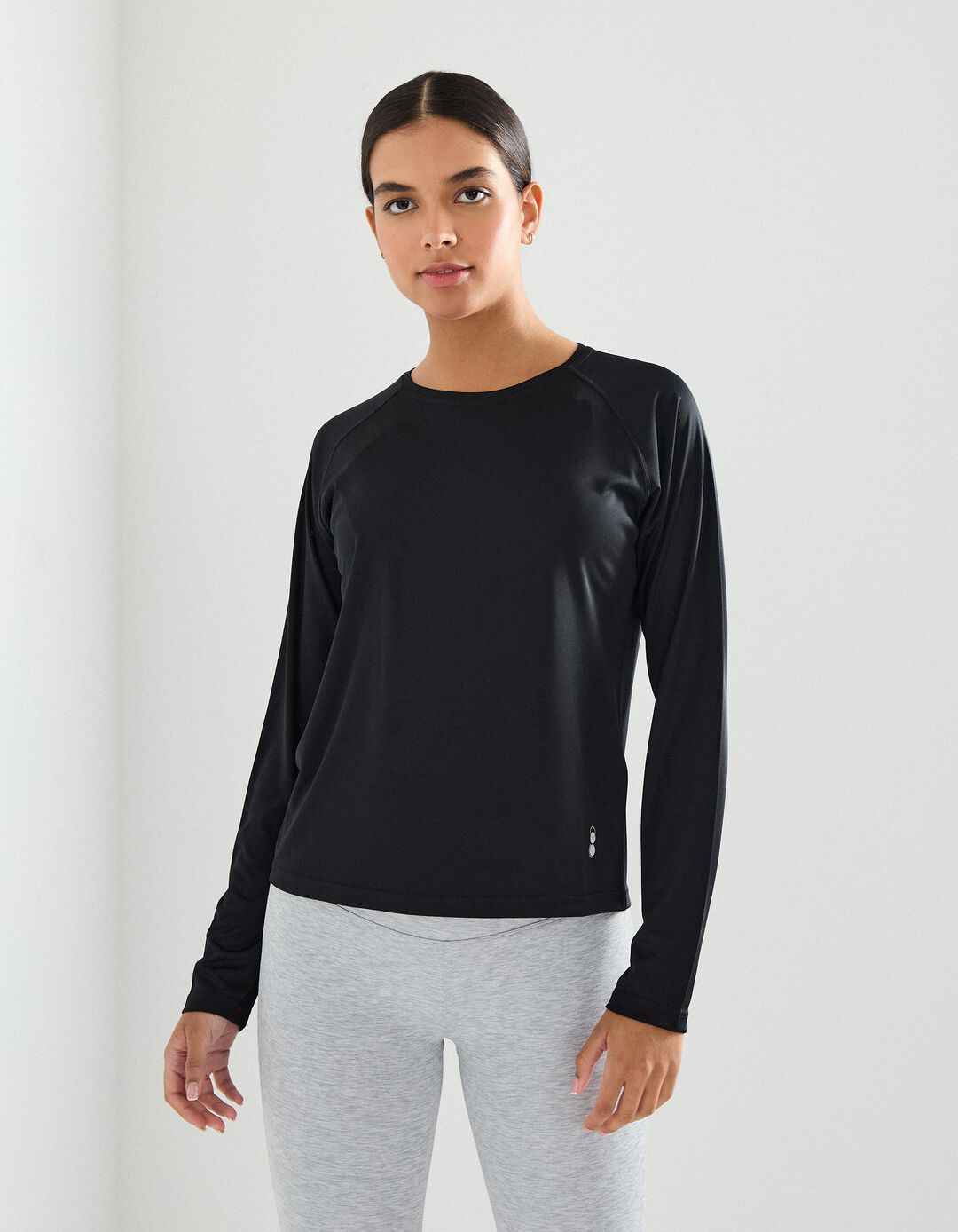 T-shirt Manga Comprida de Desporto, Mulher, Preto