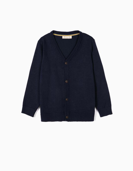 Casaco de Malha para Menino com Cotoveleiras, Azul Escuro