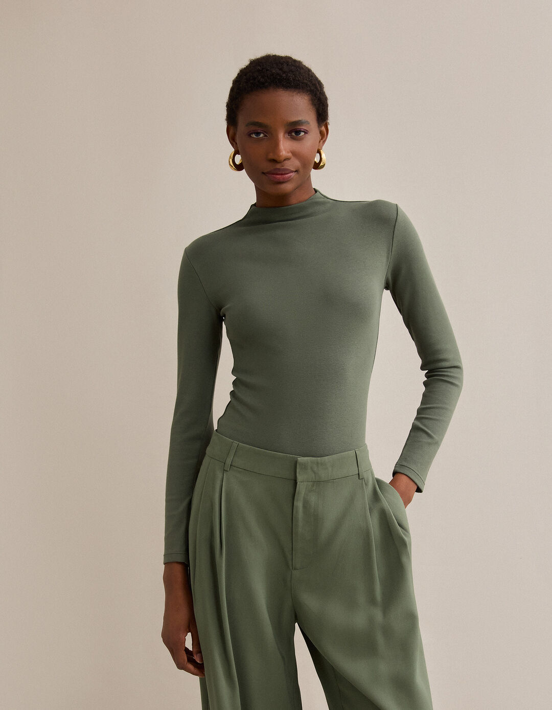 Body de Manga Comprida, Mulher, Verde Escuro