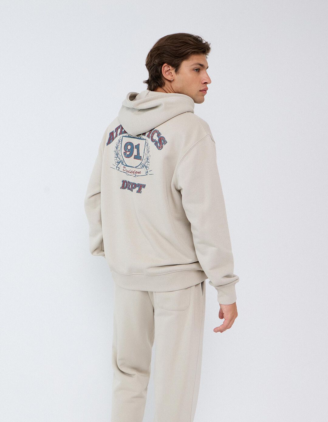 Sweatshirt De Felpa Estampada, Homem, Bege Claro