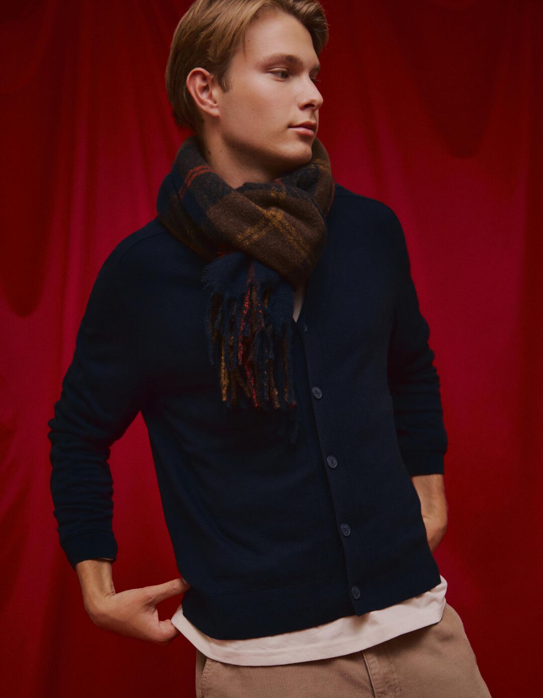 Cachecol de Malha, Homem, Azul Escuro