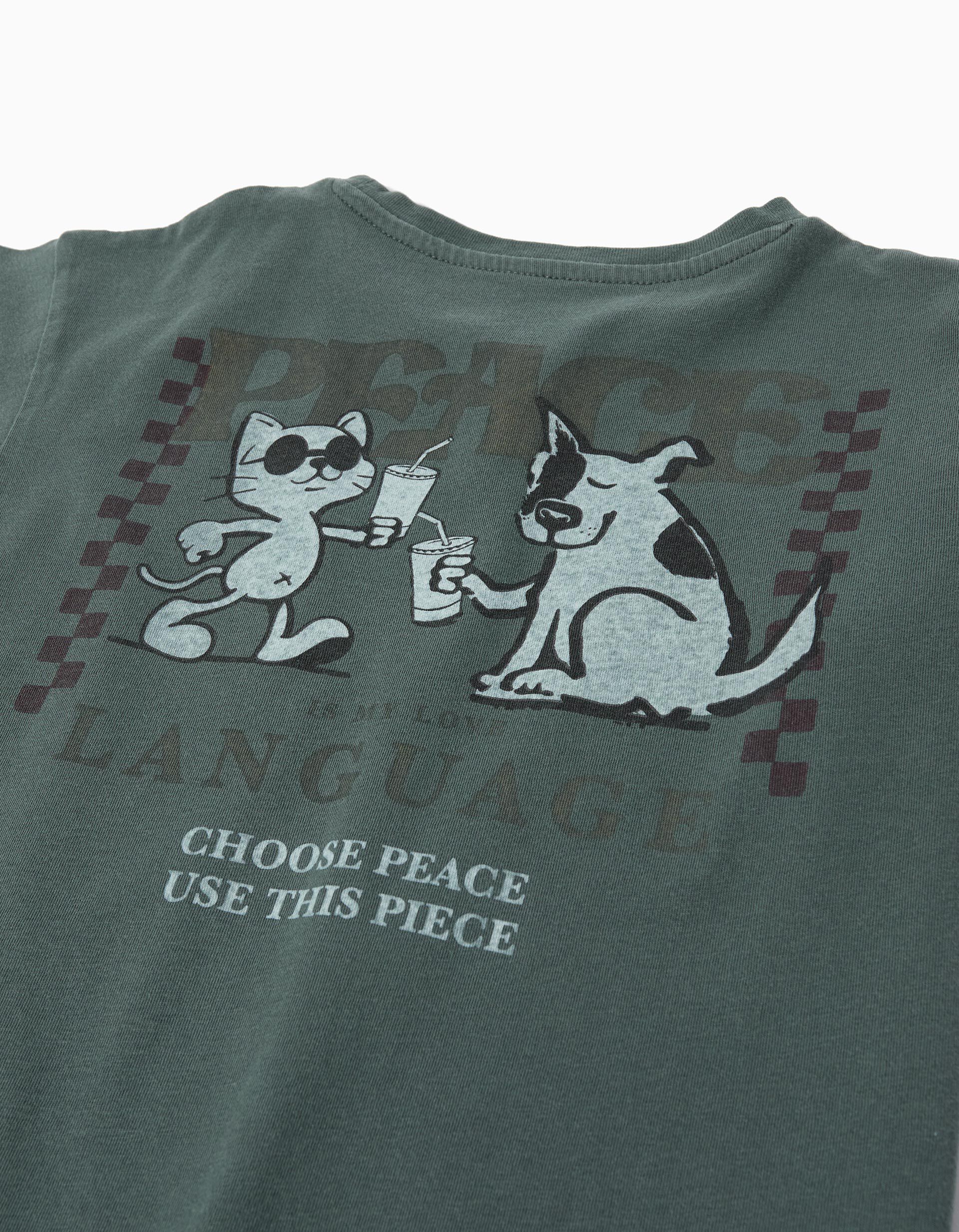 Comprar Online T-shirt 'Peace Language', Menino, Verde Escuro