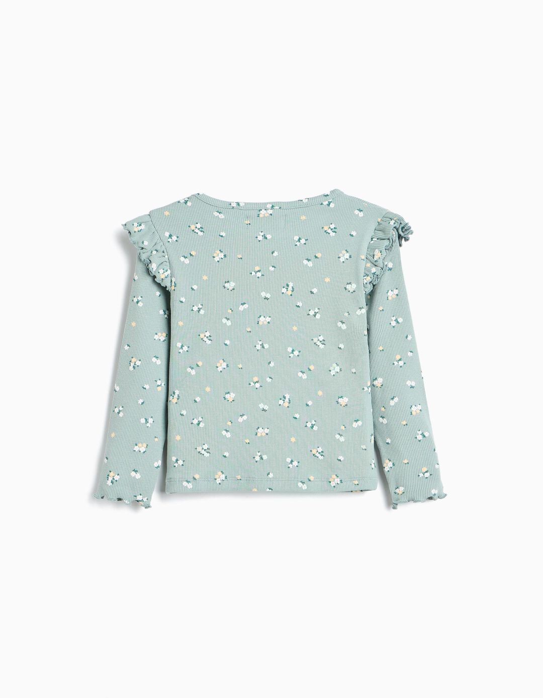 Camisola Canelada Com Flores, Menina, Verde Claro