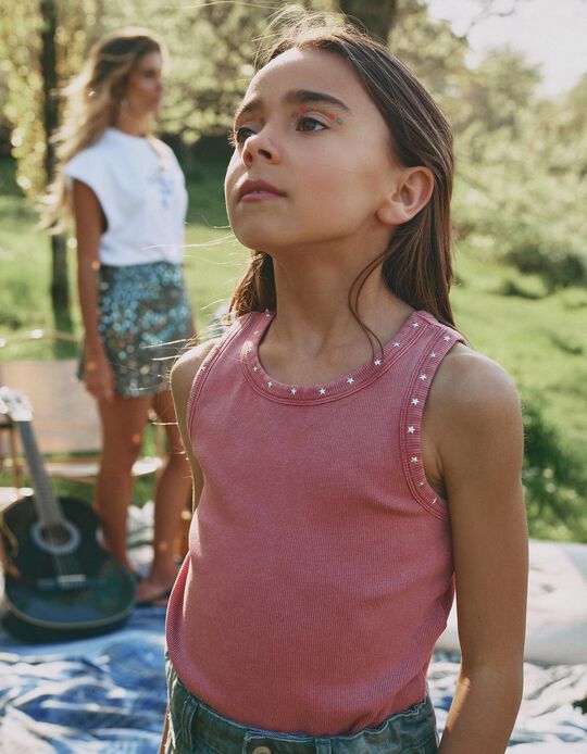 Comprar Online Top de Malha Canelada, Menina, Rosa Escuro