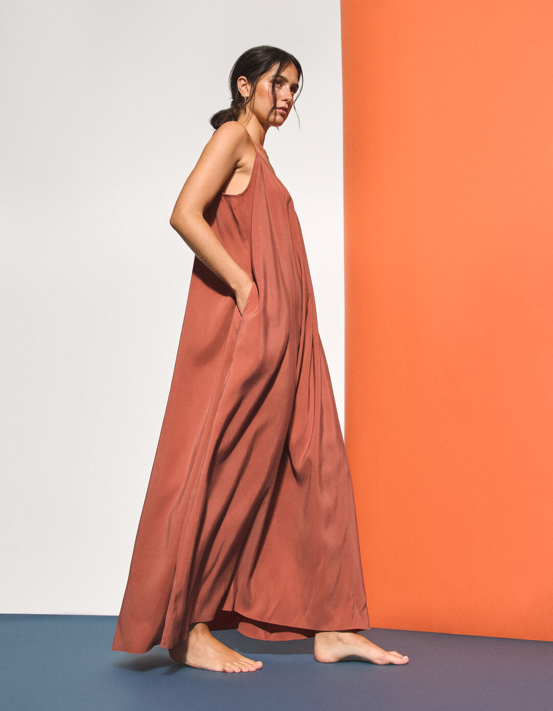 Vestido Modal, Mulher, Laranja Escuro