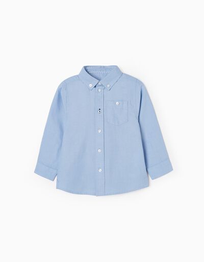 Camisa de Manga Comprida em Algodão para Bebé Menino, Azul