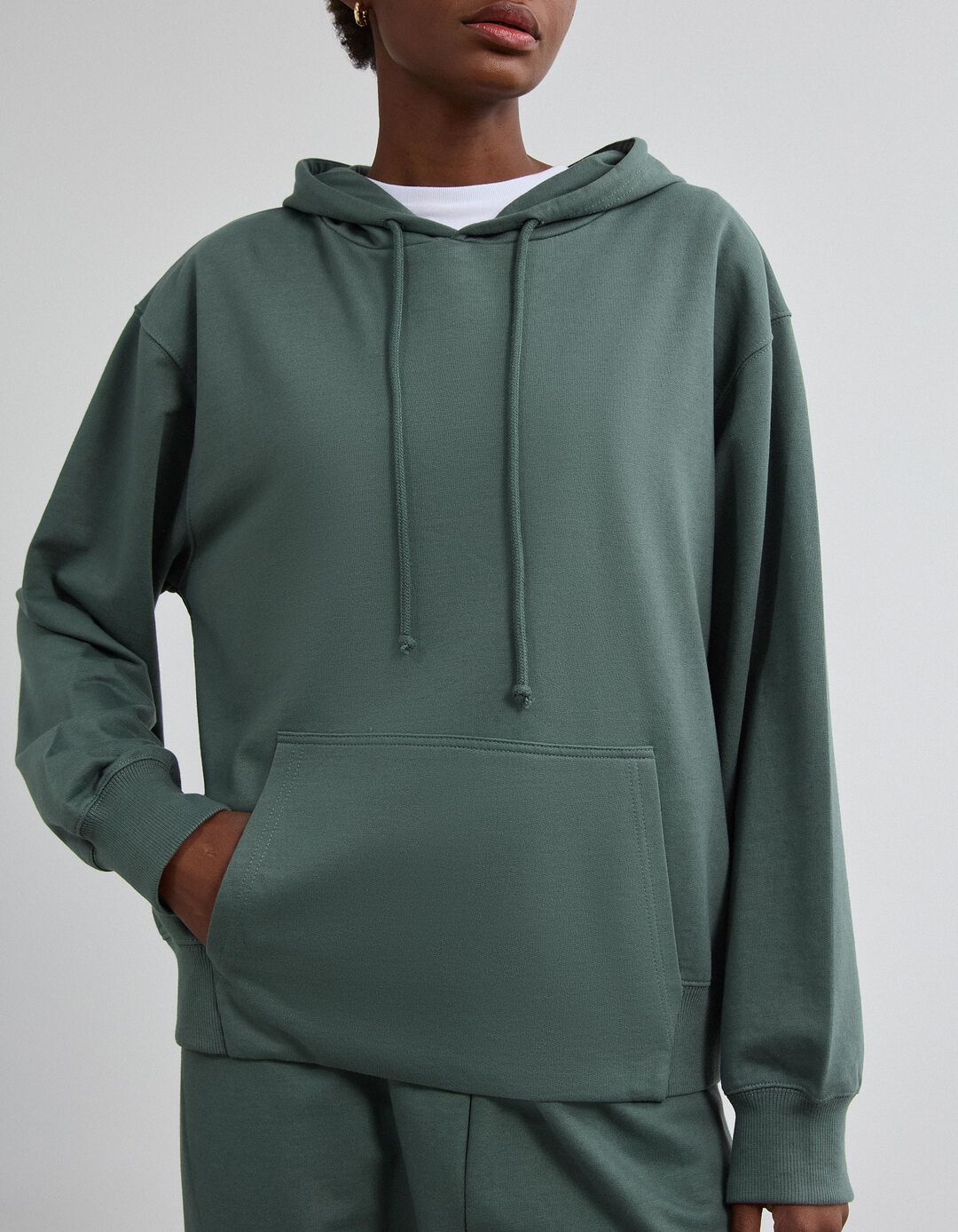 Sweatshirt Com Capuz, Mulher, Verde Escuro