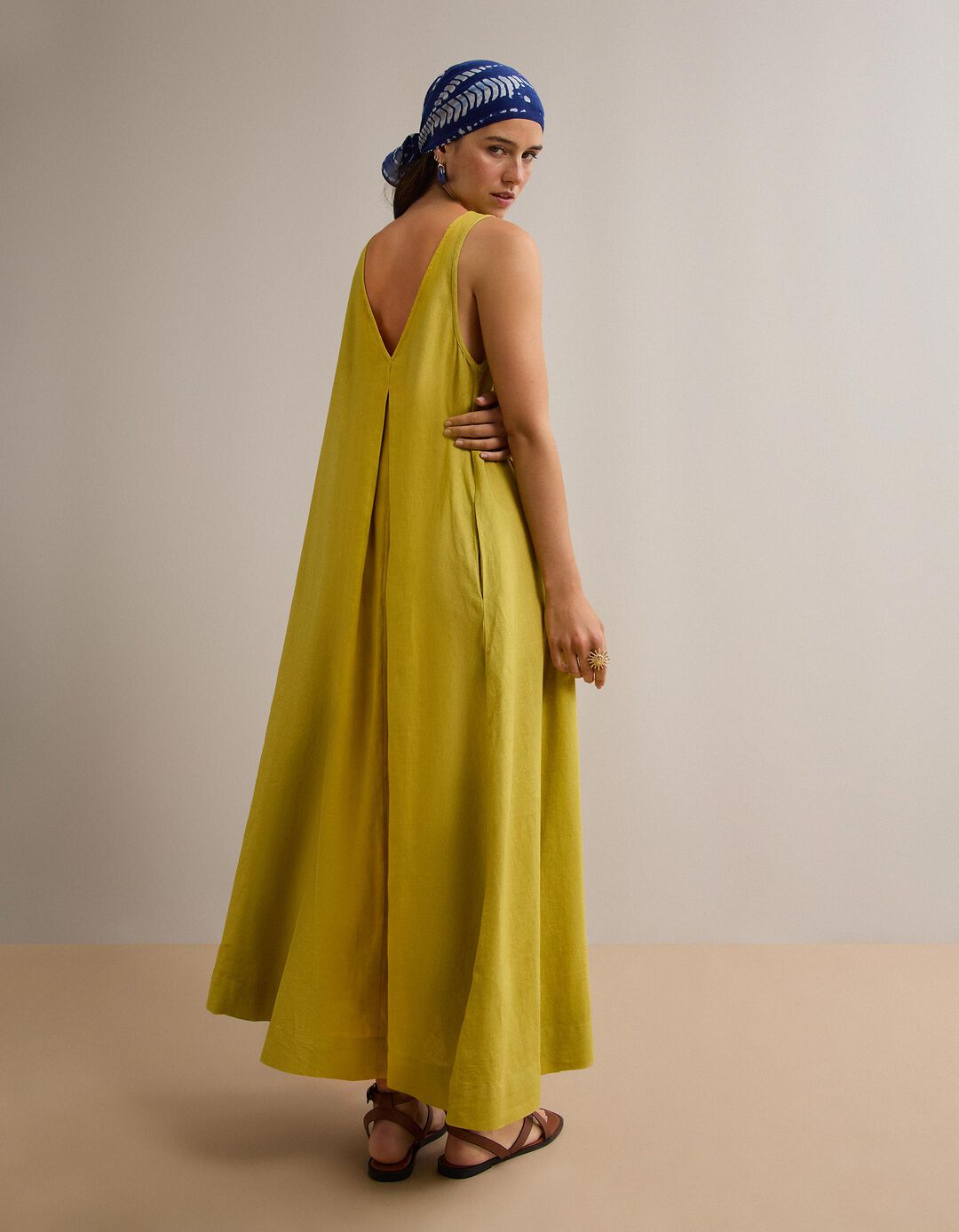 Vestido com Linho, Mulher, Amarelo