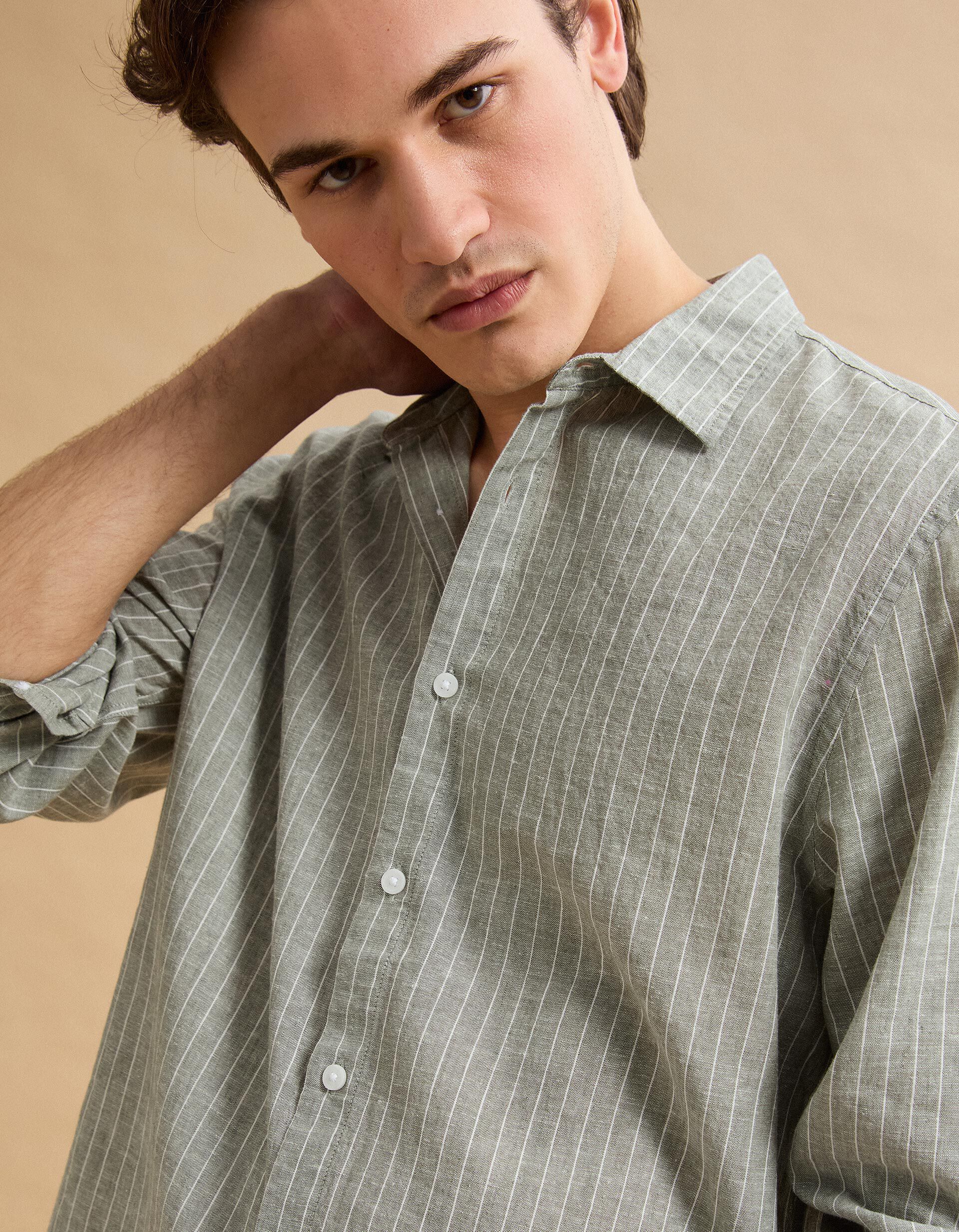 Comprar Online Camisa Riscas com Linho, Homem, Verde