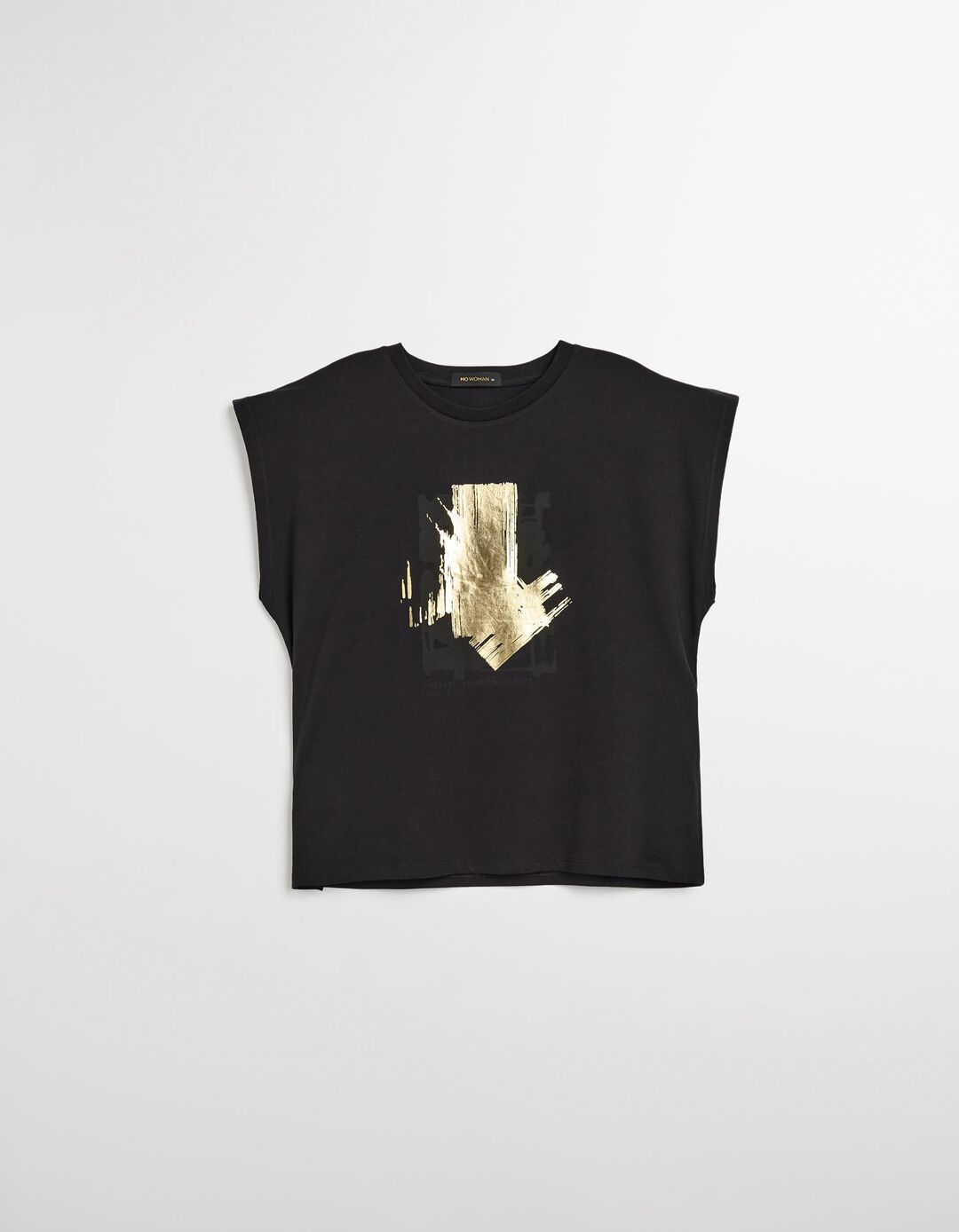 T-shirt Estampado Foil, Mulher, Preto