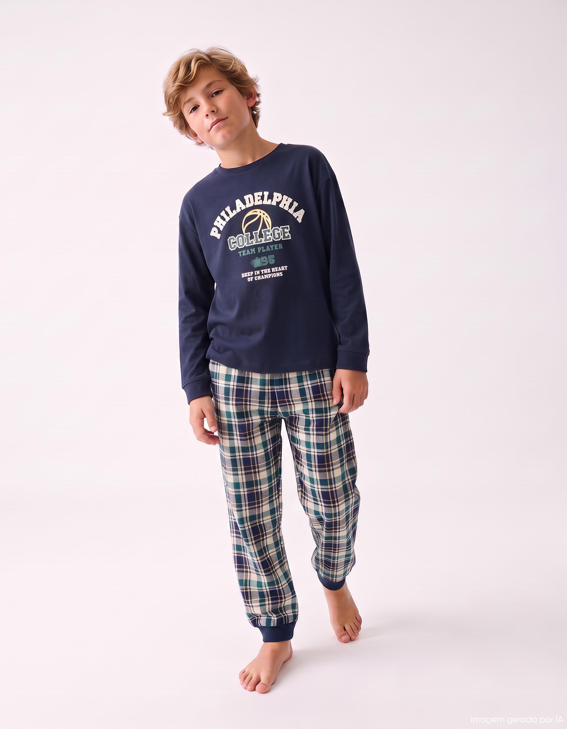 Comprar Online Pijama Xadrez, Menino, Azul Escuro