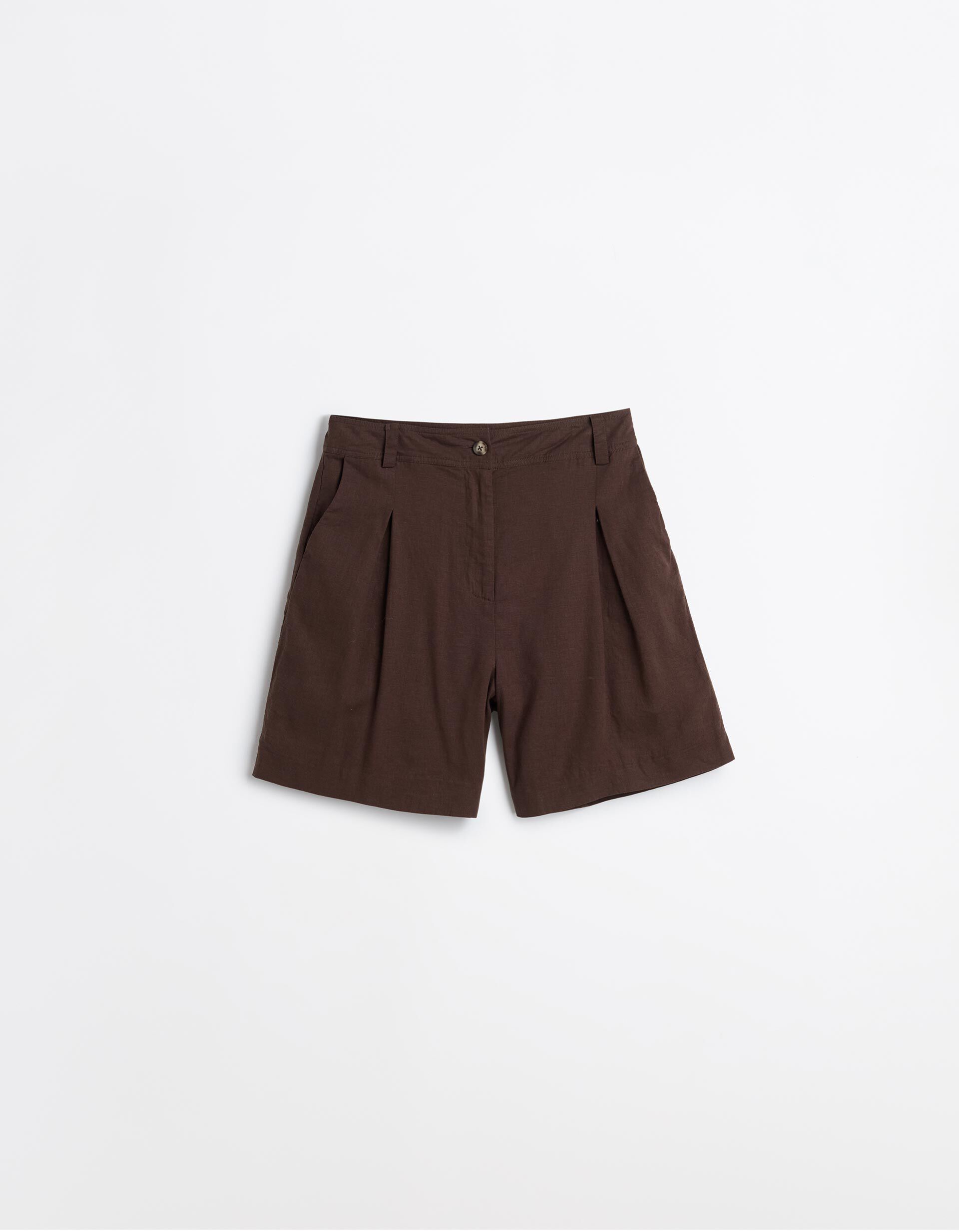 Comprar Online Cal&ccedil;&otilde;es Bermuda Com Linho, Mulher, Castanho Escuro