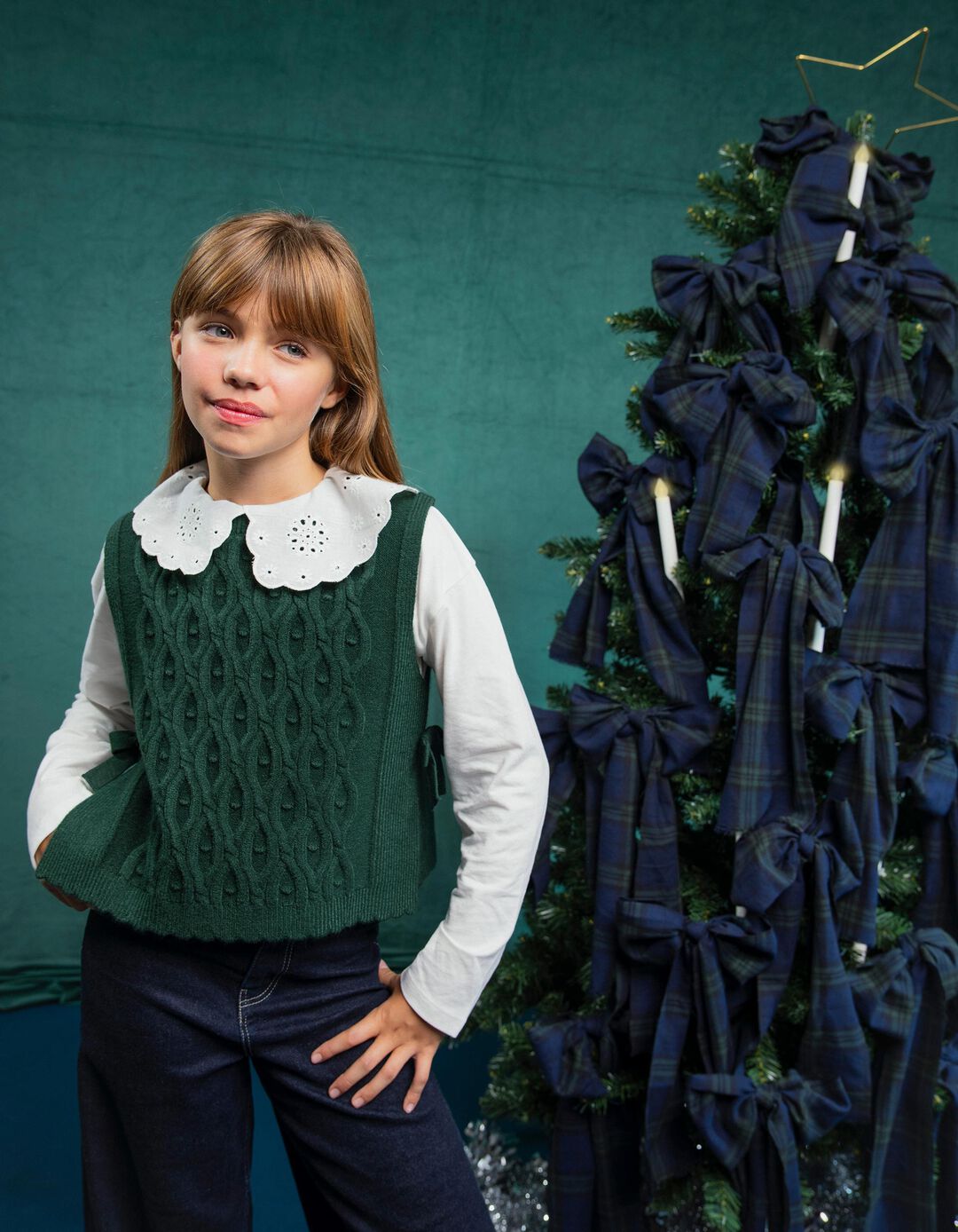 Colete De Malha, Menina, Verde Escuro