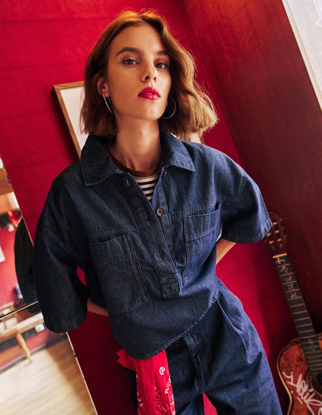 Camisa De Ganga Oversize Mulher, Azul Escuro
