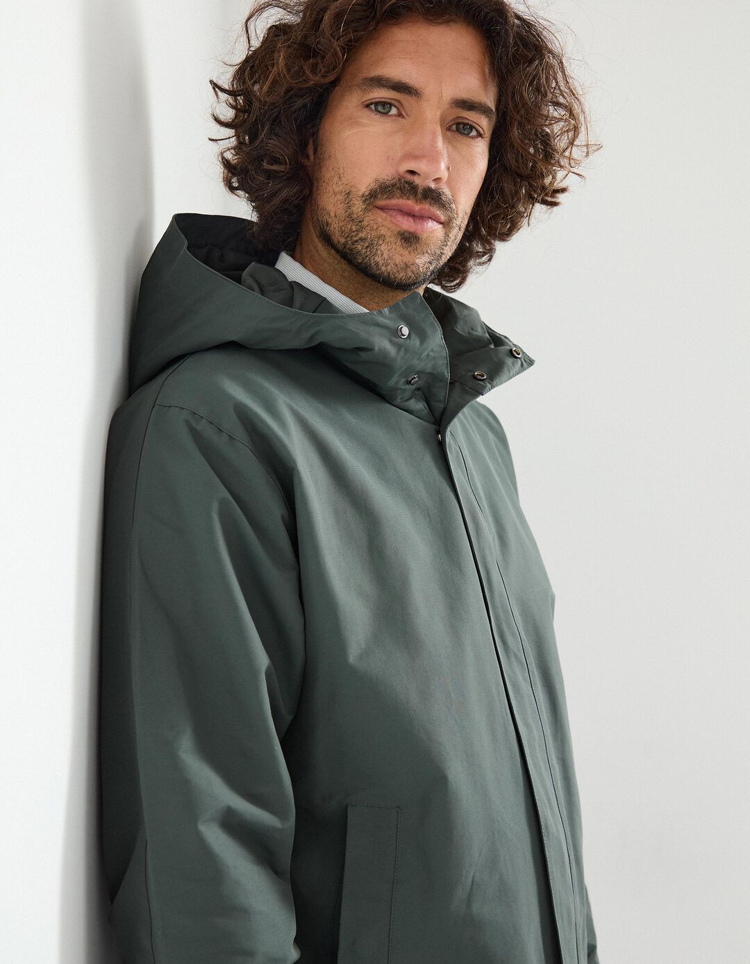 Parka Comprida com Capuz, Homem, Verde Escuro