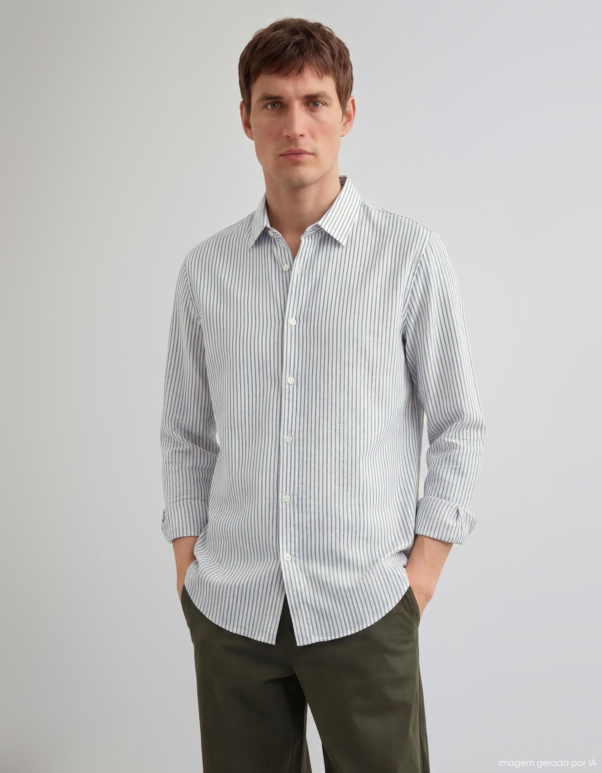 Comprar Online Camisa Riscas com Linho, Homem, Branco