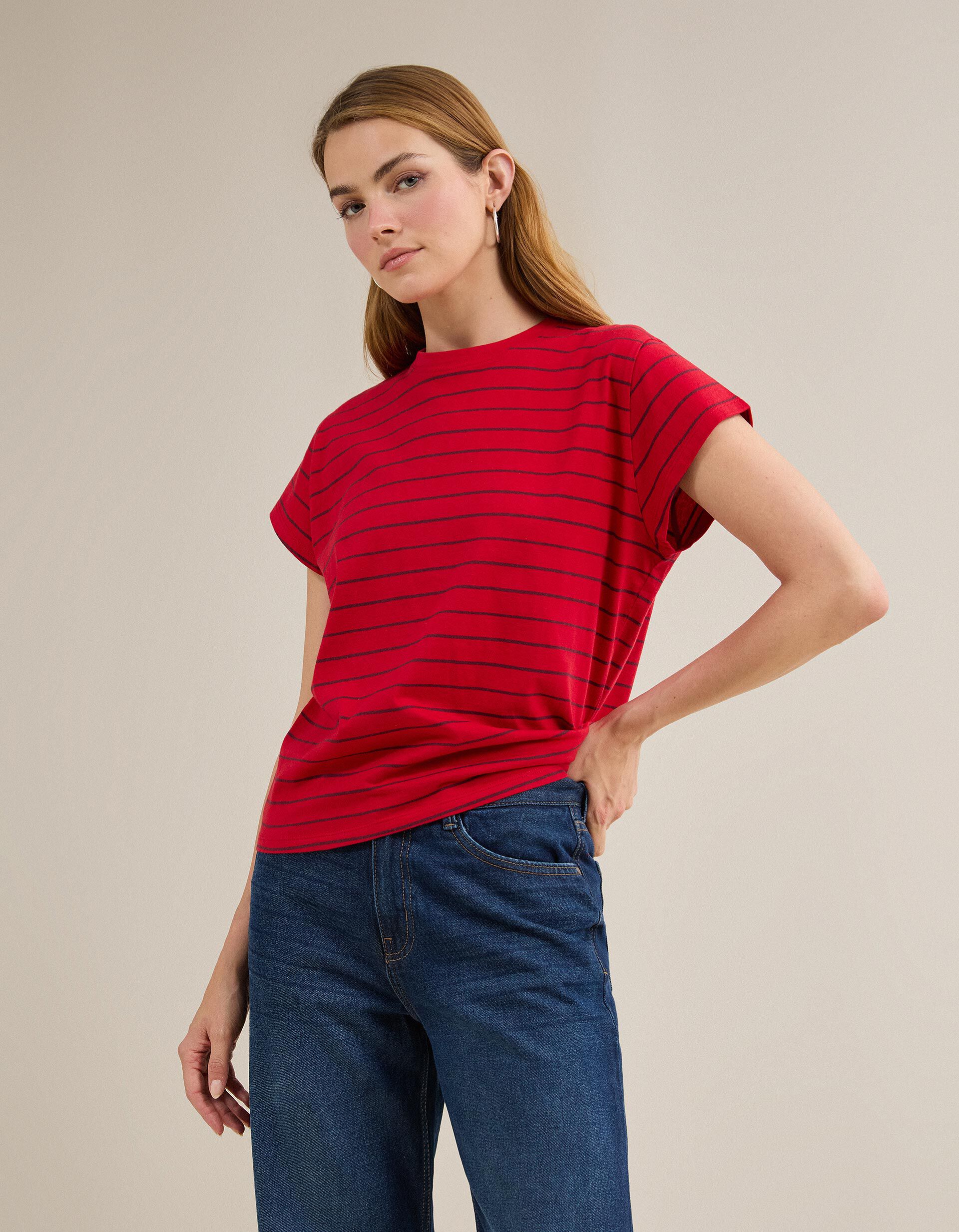 Comprar Online T-shirt &agrave;s Riscas, Mulher, Vermelho Escuro