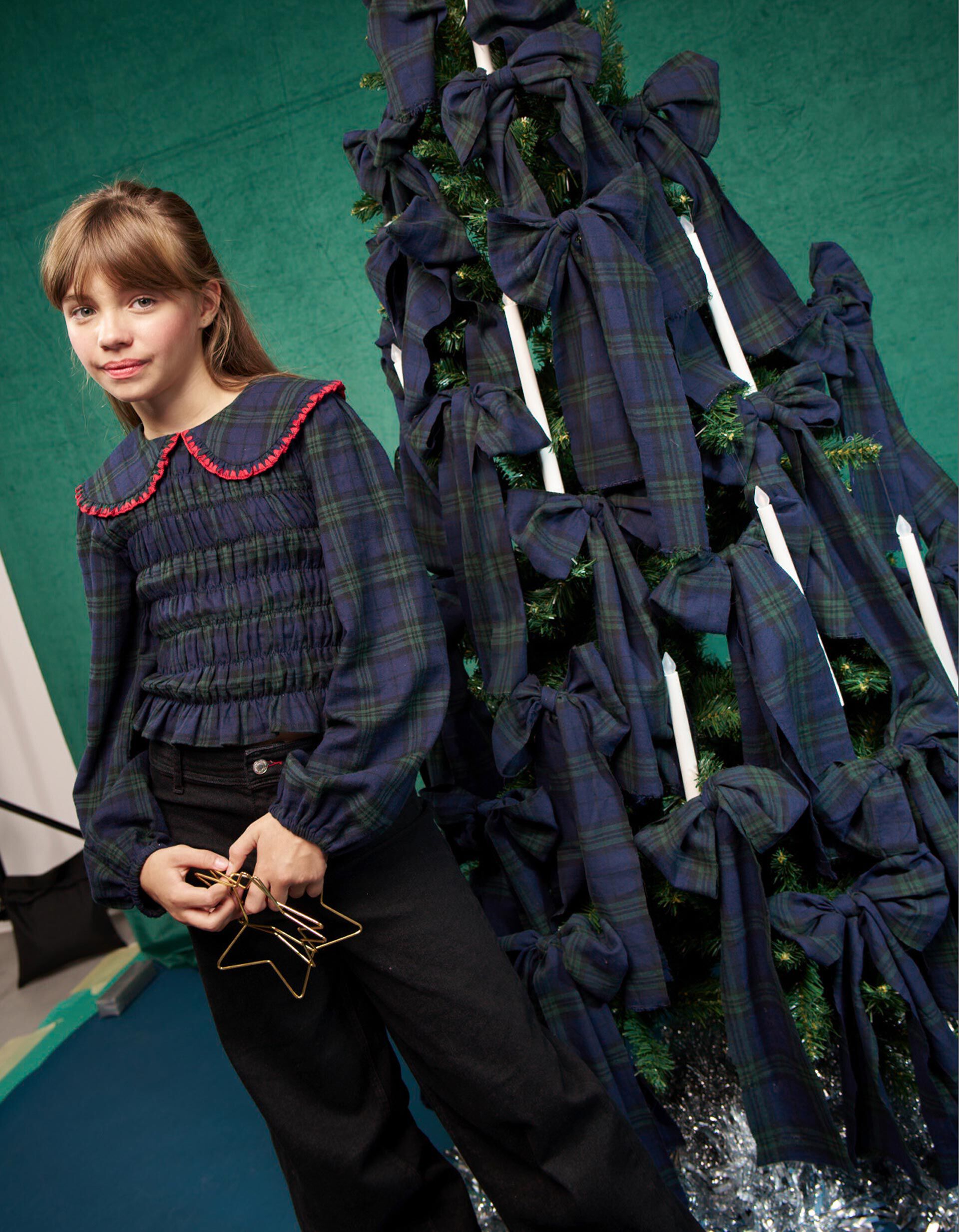 Blusa Smock, Menina, Verde Escuro