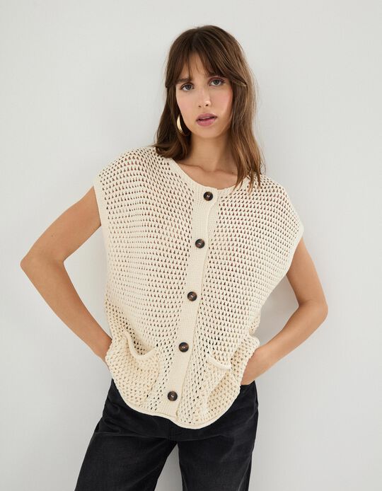Comprar Online Colete de Crochet, Mulher, Bege Claro