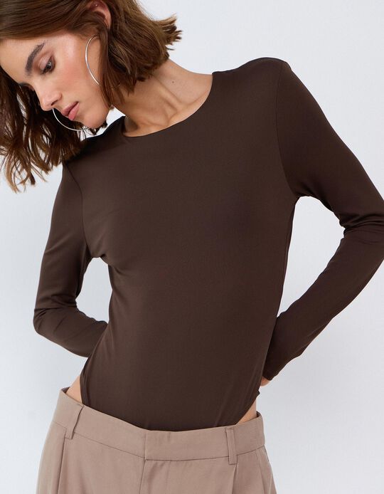 Comprar Online Body De Manga Comprida, Mulher, Castanho Escuro