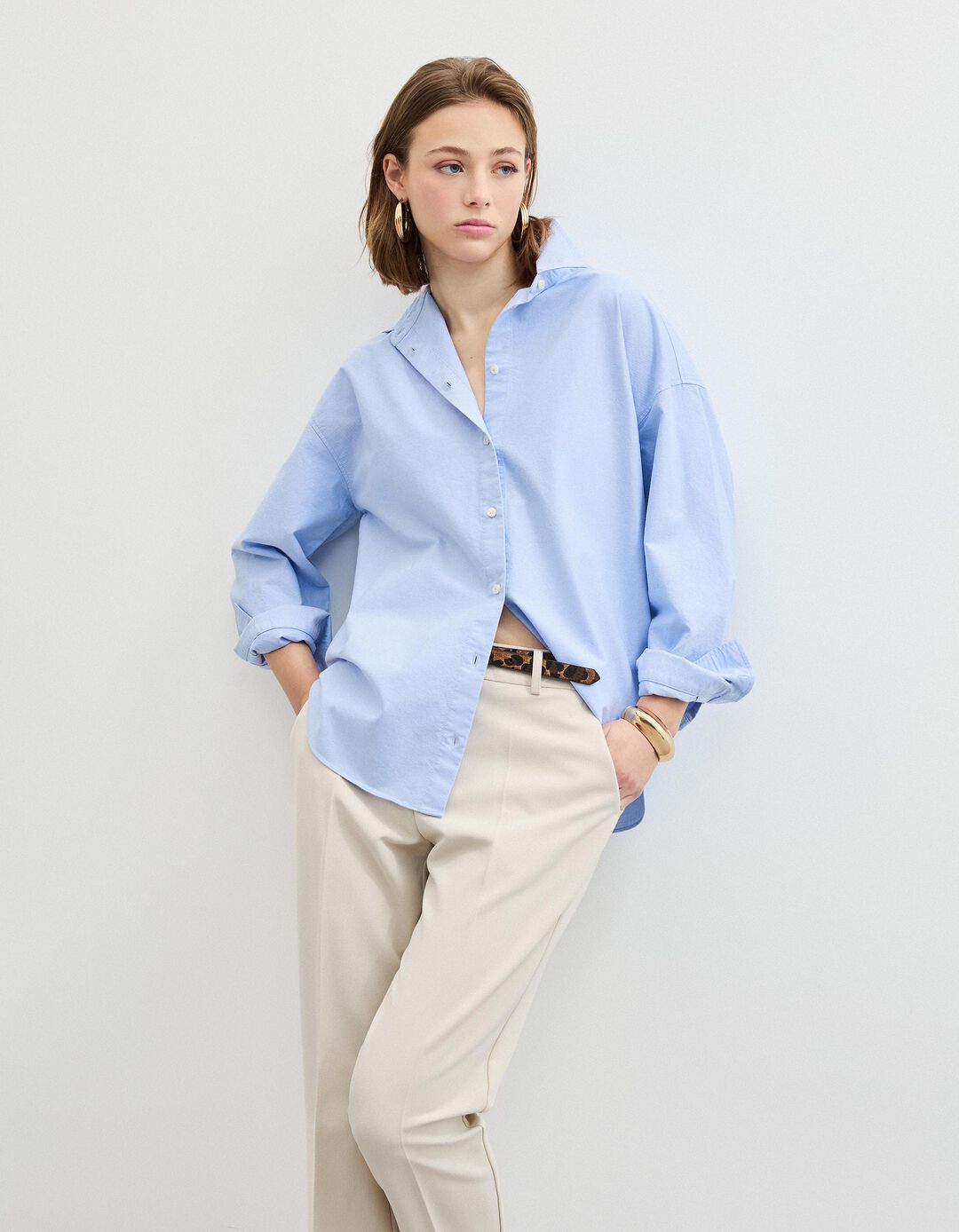 Camisa Oxford, Mulher, Azul