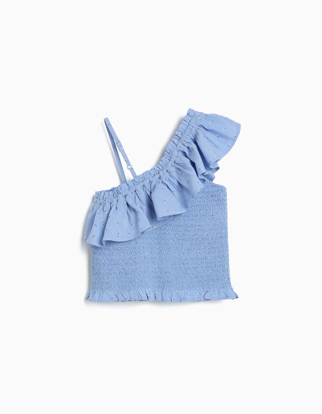 Top Assim&eacute;trico Com Folhos, Menina, Azul Claro