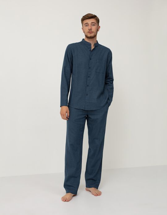 Chequered Pyjama Shirt, Men, Blue