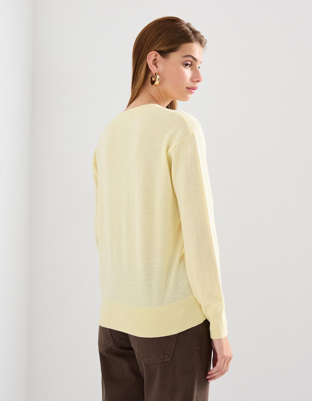 Camisola de Lã com Caxemira, Mulher, Amarelo Claro