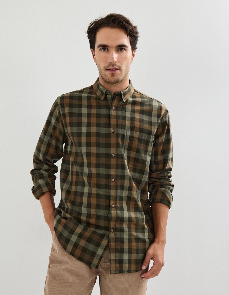 Camisa de Xadrez, Homem, Verde Escuro MO Online