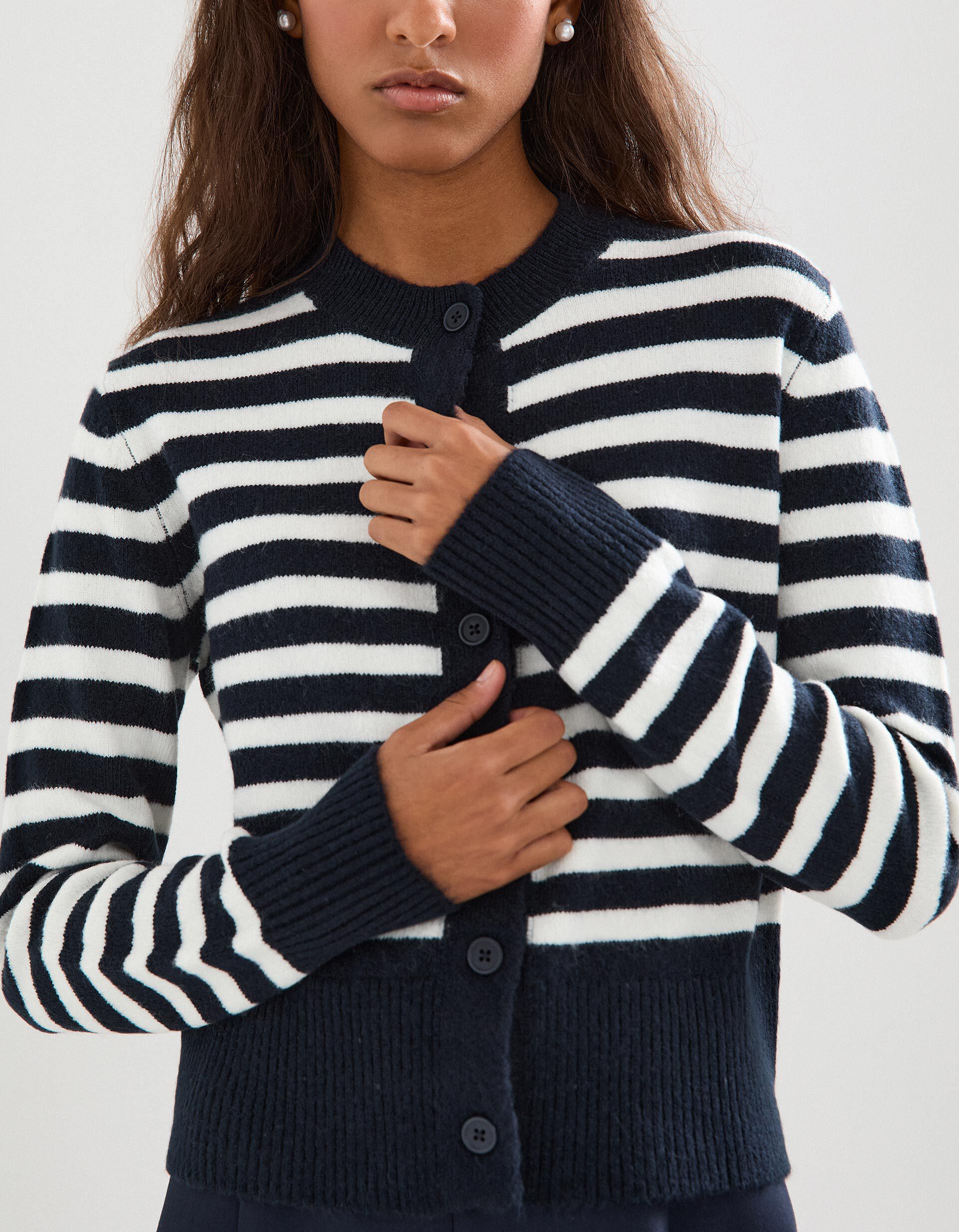 Comprar Online Casaco de Malha Riscas, Mulher, Azul Escuro