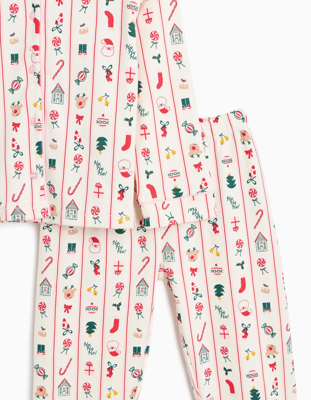 Pijama Camiseiro De Natal, Menina, Bege Claro