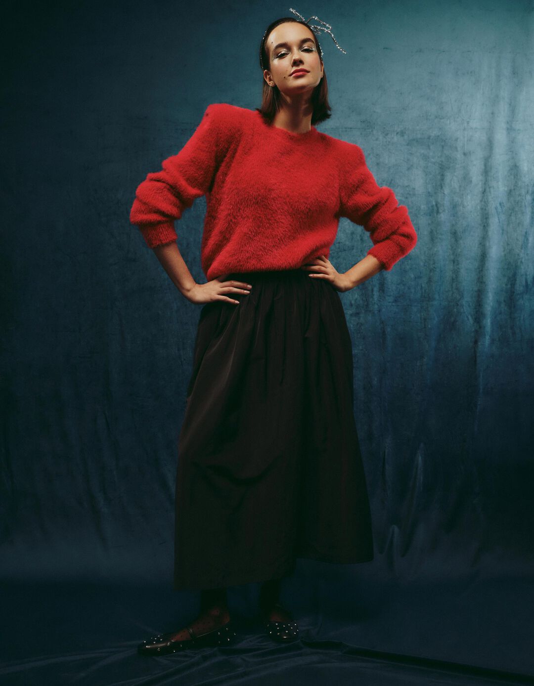 Camisola com Efeito de Pelo, Mulher, Vermelho