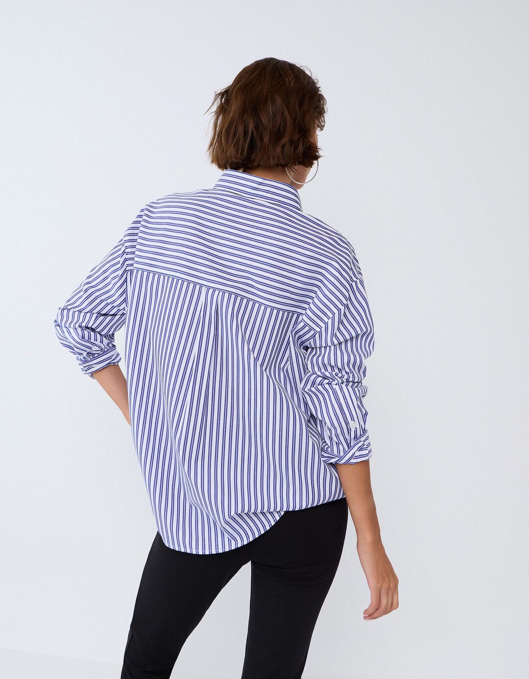 Camisa &Agrave;s Riscas, Mulher, Azul 