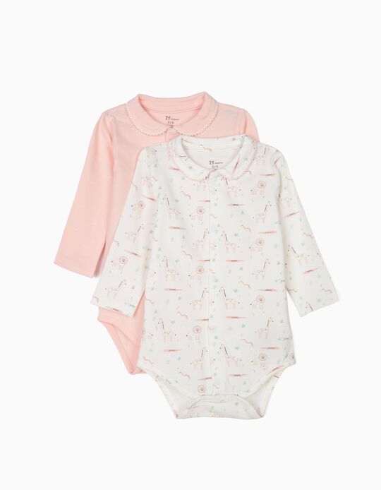 2 Bodies para Rec&eacute;m-Nascida 'Animals', Rosa e Branco