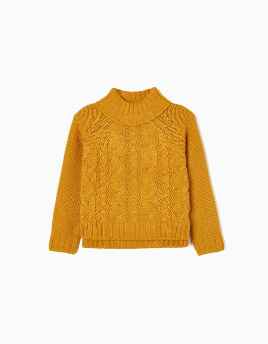 Braided Knit Jumper for Girls, Yellow