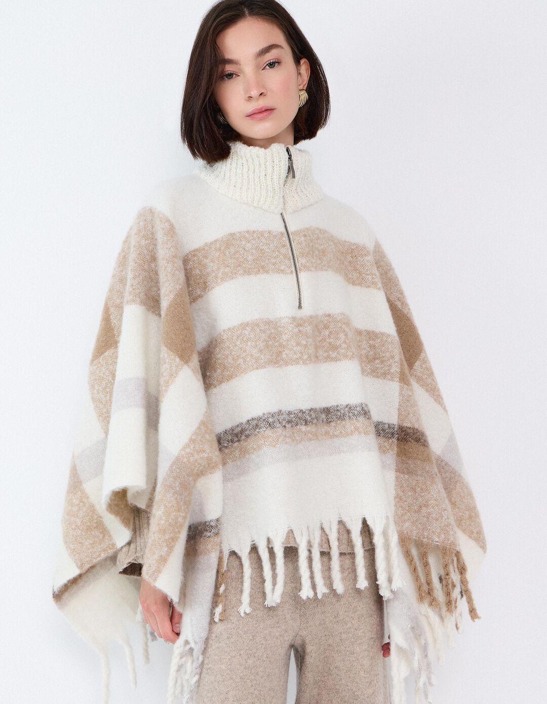 Poncho Tartan, Mulher, Branco