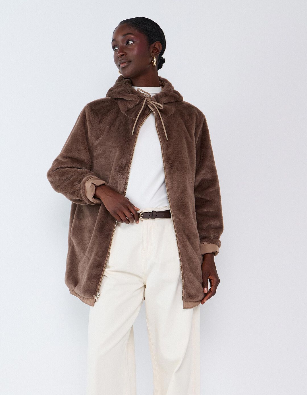 Parka Revers&iacute;vel, Mulher, Bege Escuro