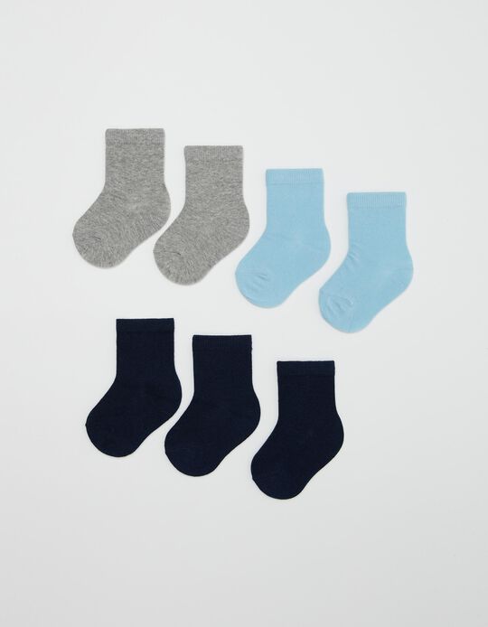 7 Pairs Plain Socks, Children, Blue/ Grey