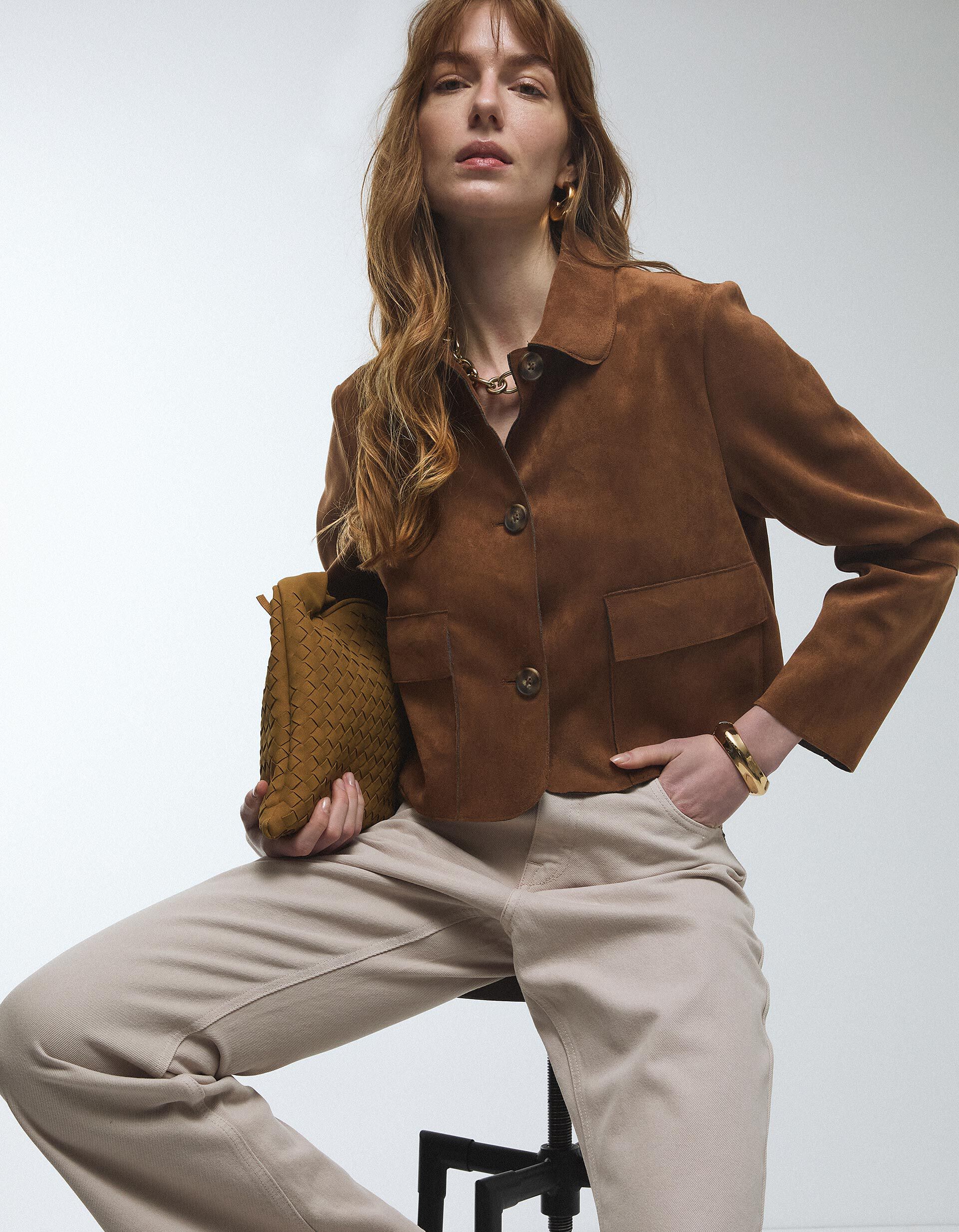 Comprar Online Casaco Efeito Camur&ccedil;a, Mulher, Bege