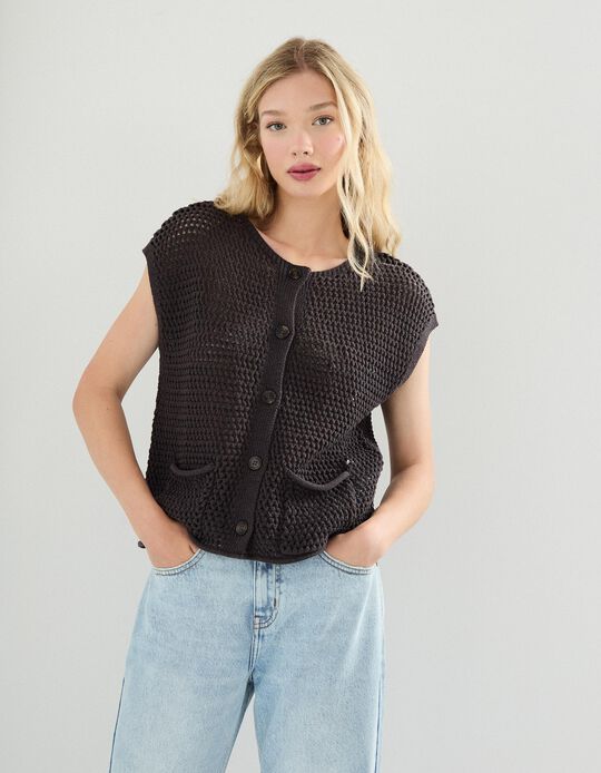Comprar Online Colete de Crochet, Mulher, Cinzento Escuro